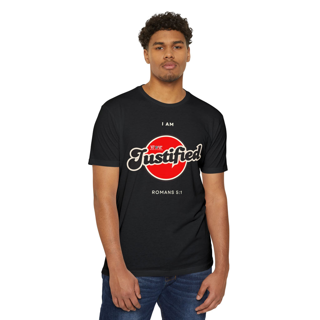 Justified Romans 5:1 Christian T-Shirt — I Am Collection — Wear the Identity Heaven Spoke Over You