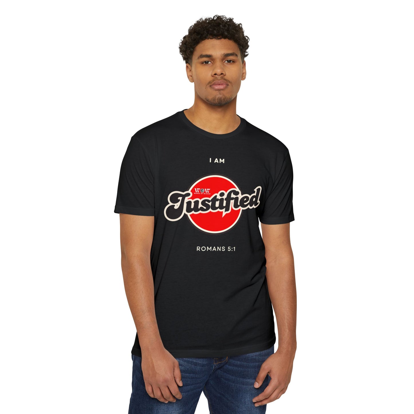 Justified Romans 5:1 Christian T-Shirt — I Am Collection — Wear the Identity Heaven Spoke Over You
