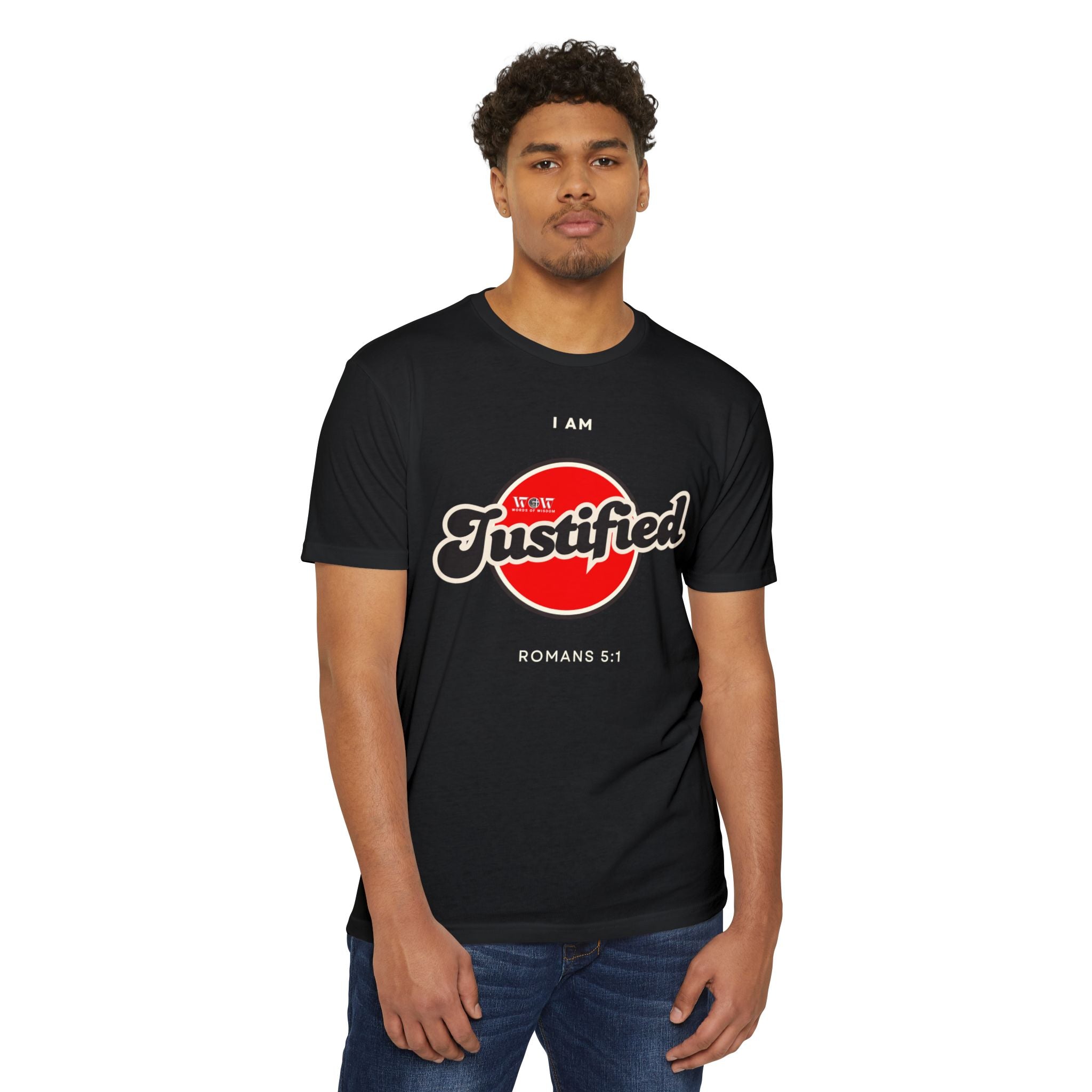 Justified Romans 5:1 Christian T-Shirt — I Am Collection — Wear the Identity Heaven Spoke Over You