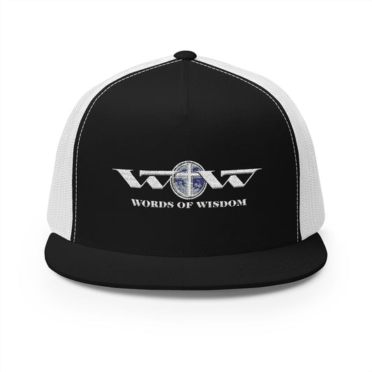 Trucker Cap — Distressed Winged Logo — WoW — Words of Wisdom