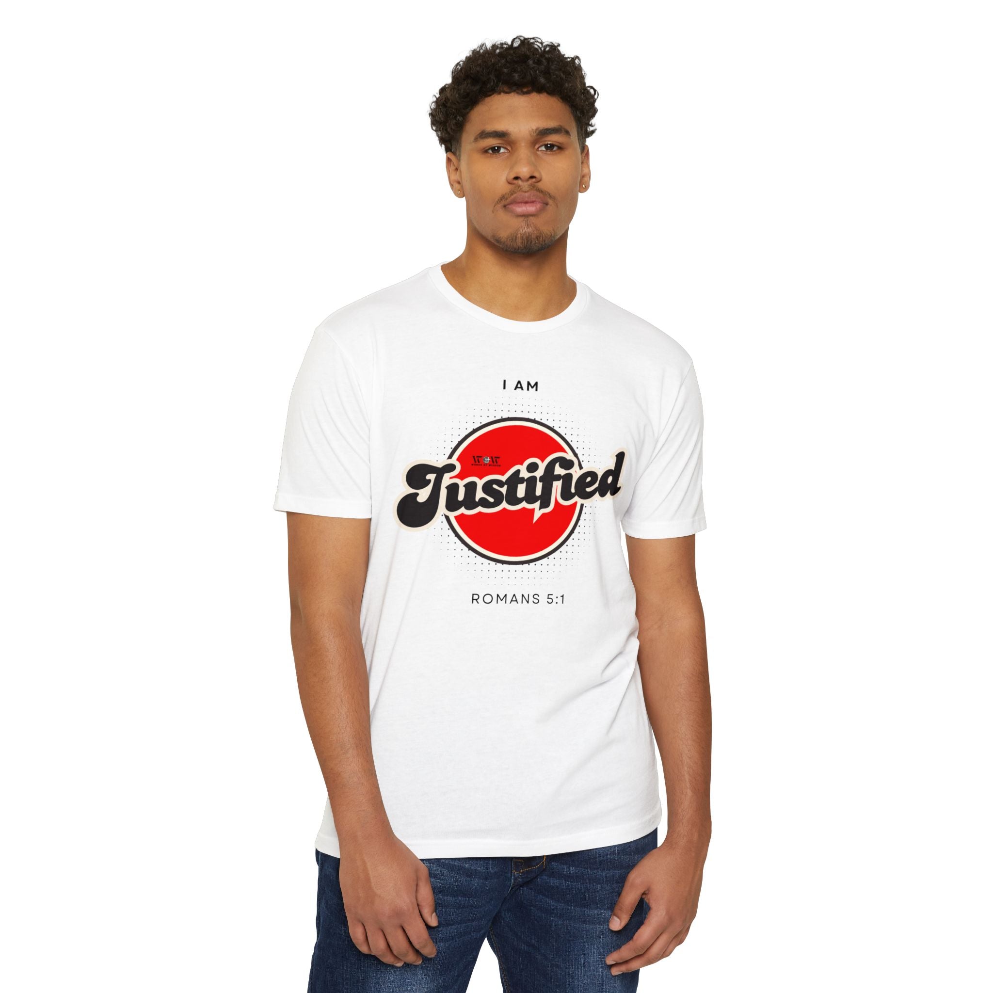 Justified Romans 5:1 Christian T-Shirt — I Am Collection — Wear the Identity Heaven Spoke Over You