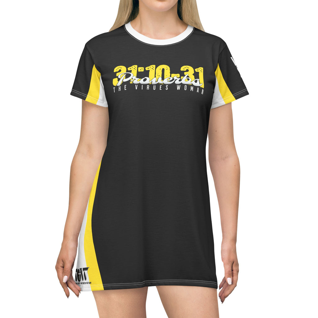 Black & Yellow Black Proverbs 31:10-31 T‑Shirt Dress — ‘God The Beginning And The End’— WoW — Words of Wisdom