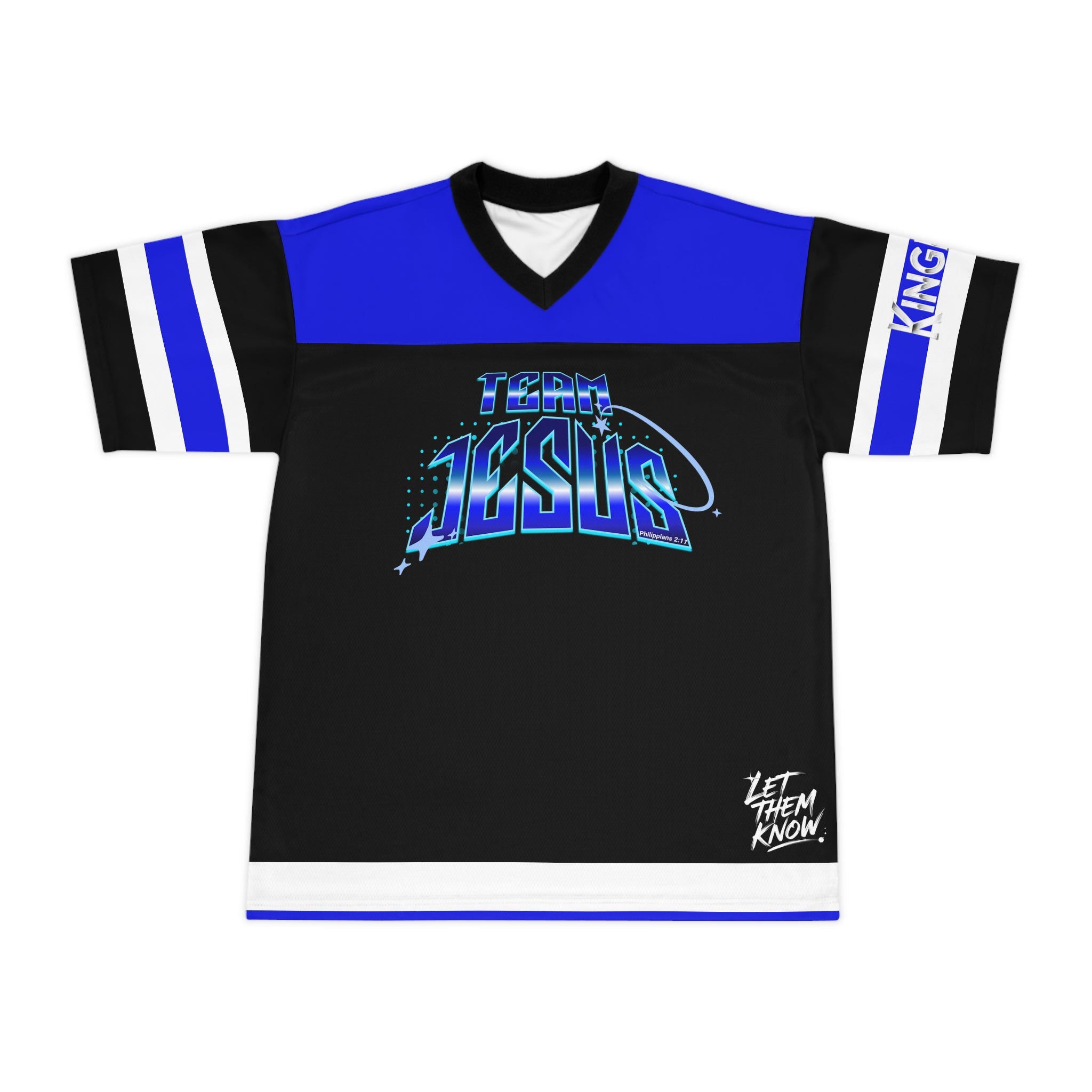 Team Jesus Football Jersey (AOP) Let Them Know — Bold & Courageous