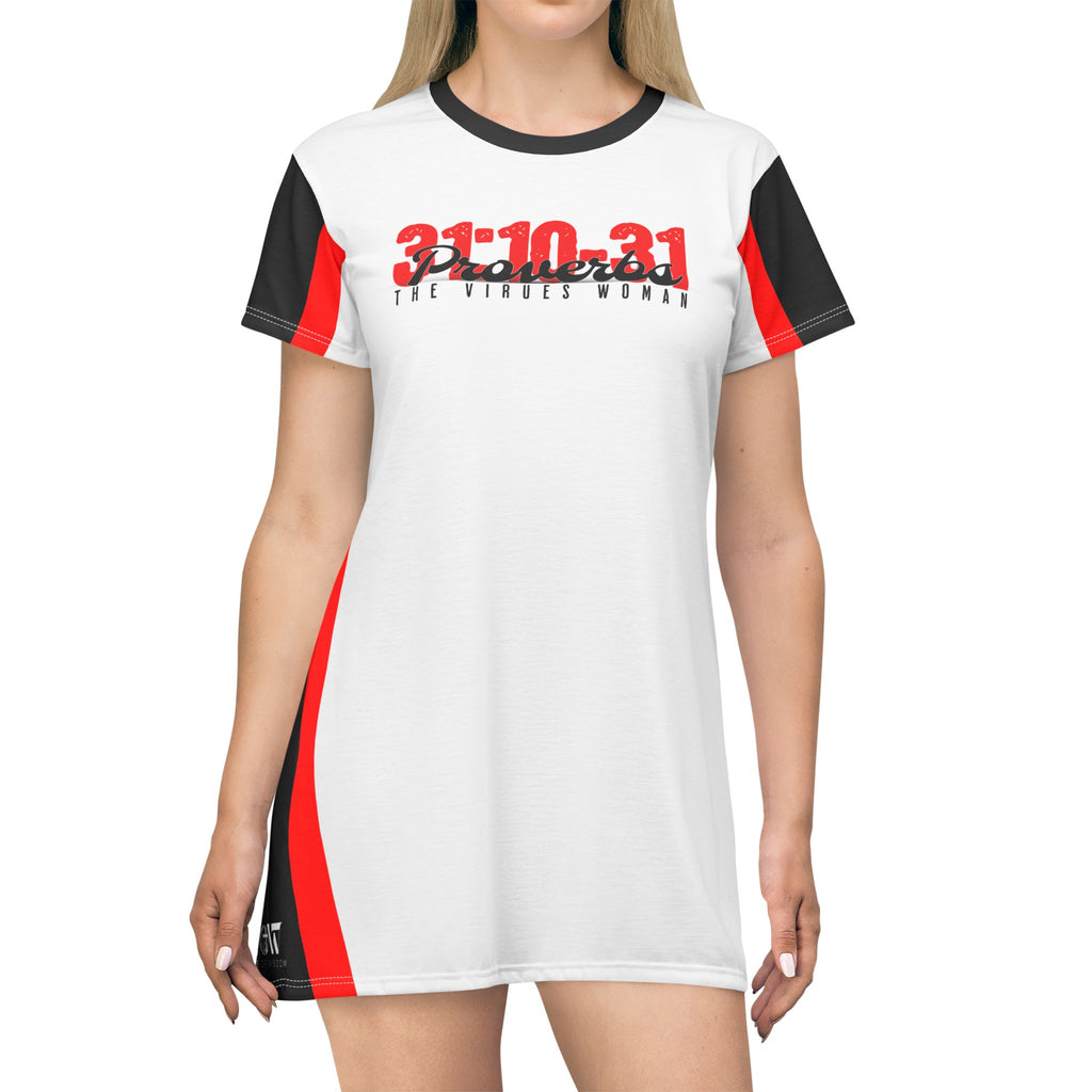 Red, Black & White Proverbs 31:10-31 T‑Shirt Dress — ‘God The Beginning And The End’— WoW — Words of Wisdom
