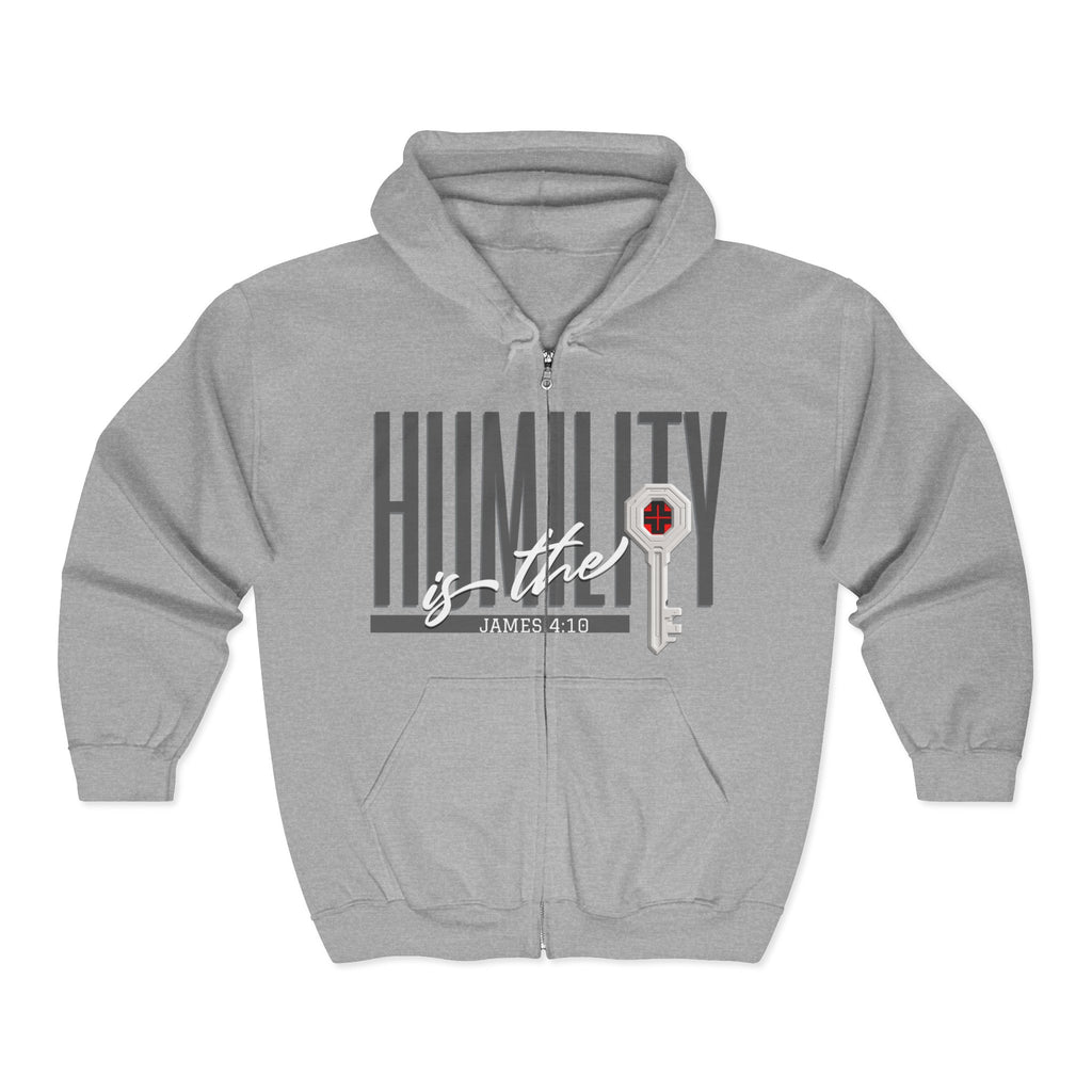Humility Is The Key Zip Hoodie — Christian Faith Sweatshirt (James 4:10)