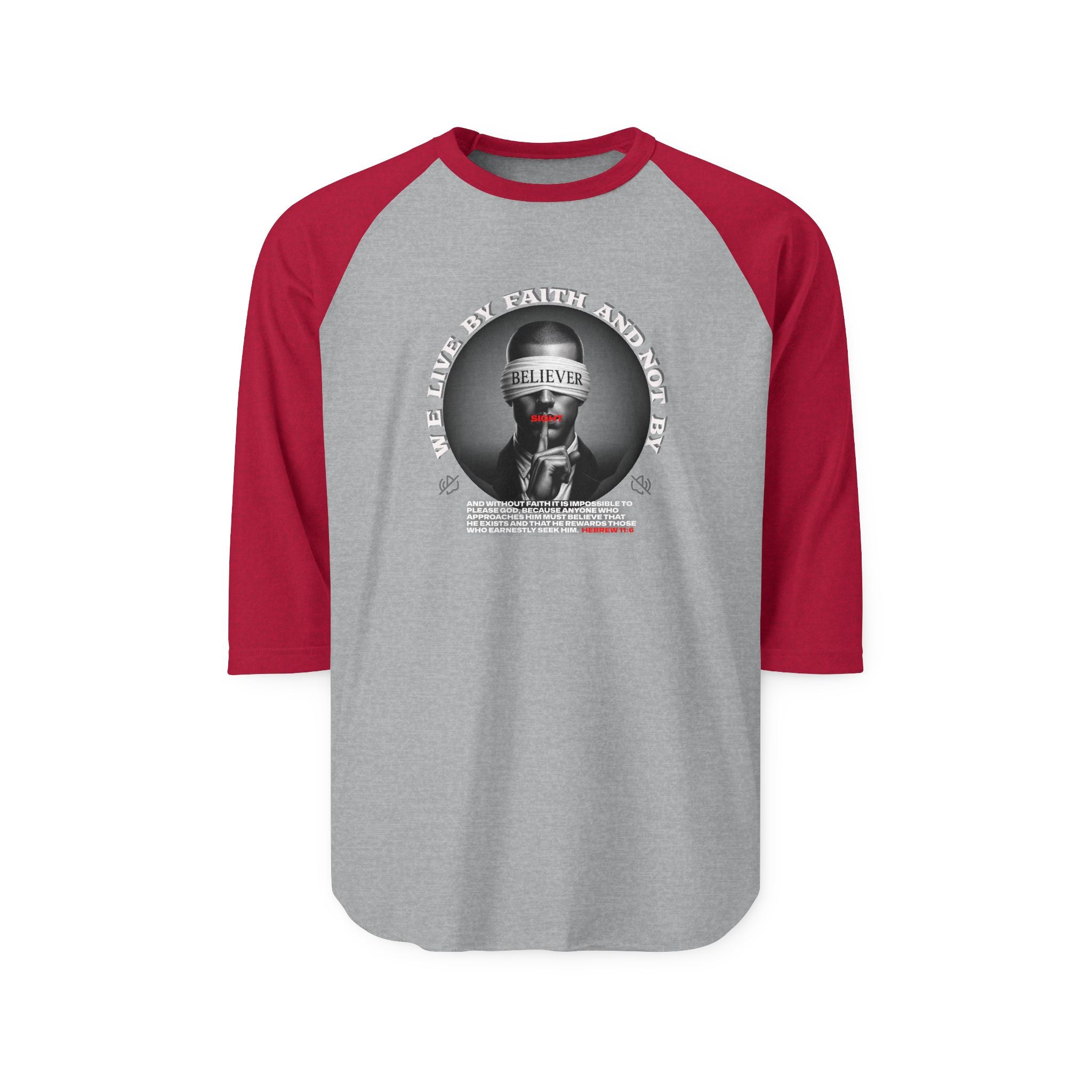 Raglan Shirt - 'We Live By Faith' Skull Graphic Baseball Tee