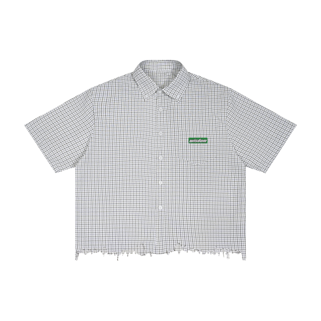James 1:5 Distressed Plaid Boxy button up