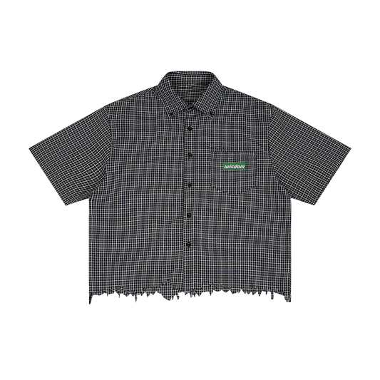James 1:5 Distressed Plaid Boxy button up