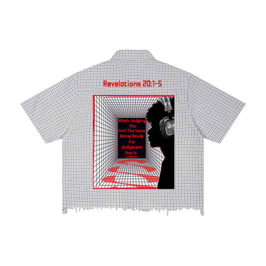 Revelations 20:1-5 Distressed Plaid Boxy button up