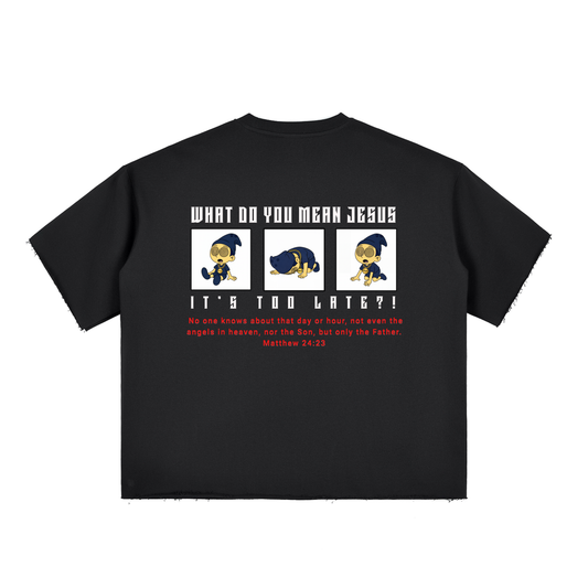 Boxy Half-Sleeve Raw-Edge T-Shirt