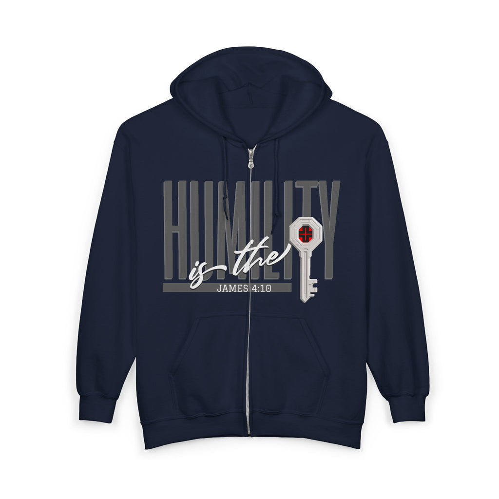 Humility Is The Key Zip Hoodie — Christian Faith Sweatshirt (James 4:10)