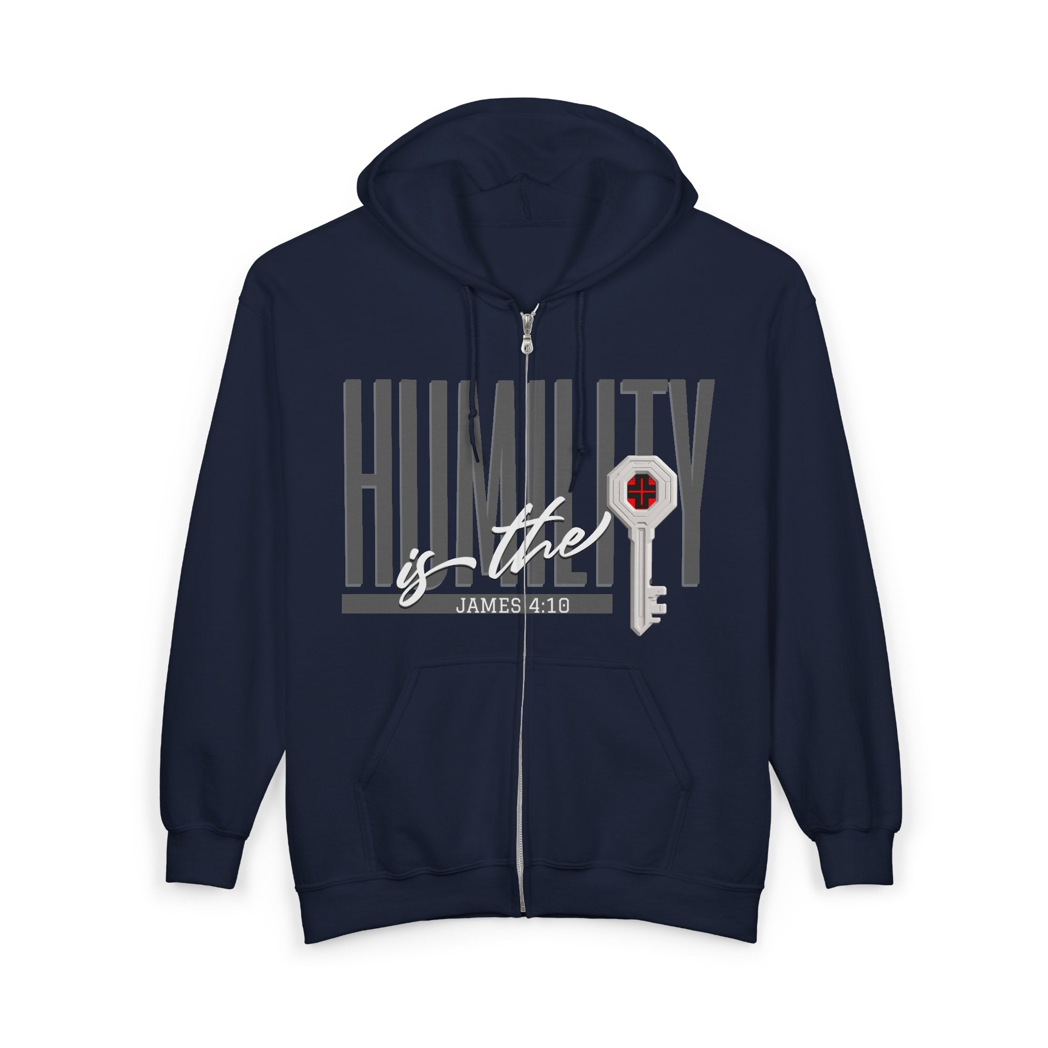 Humility Is The Key Zip Hoodie — Christian Faith Sweatshirt (James 4:10)
