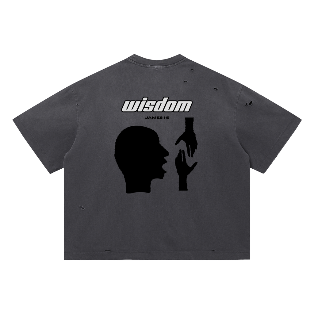 James 1:5 Vintage Washed Distressed  Oversized T-Shirt