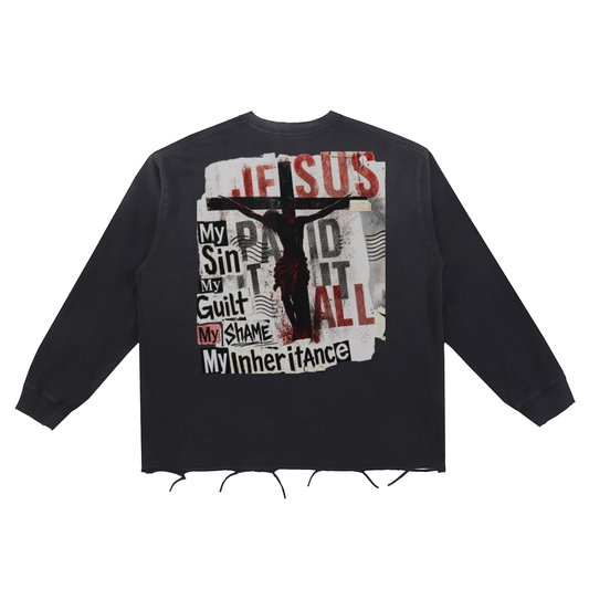 Jesus Paid It All Snow Wash Raw Edge Cotton T-Shirt