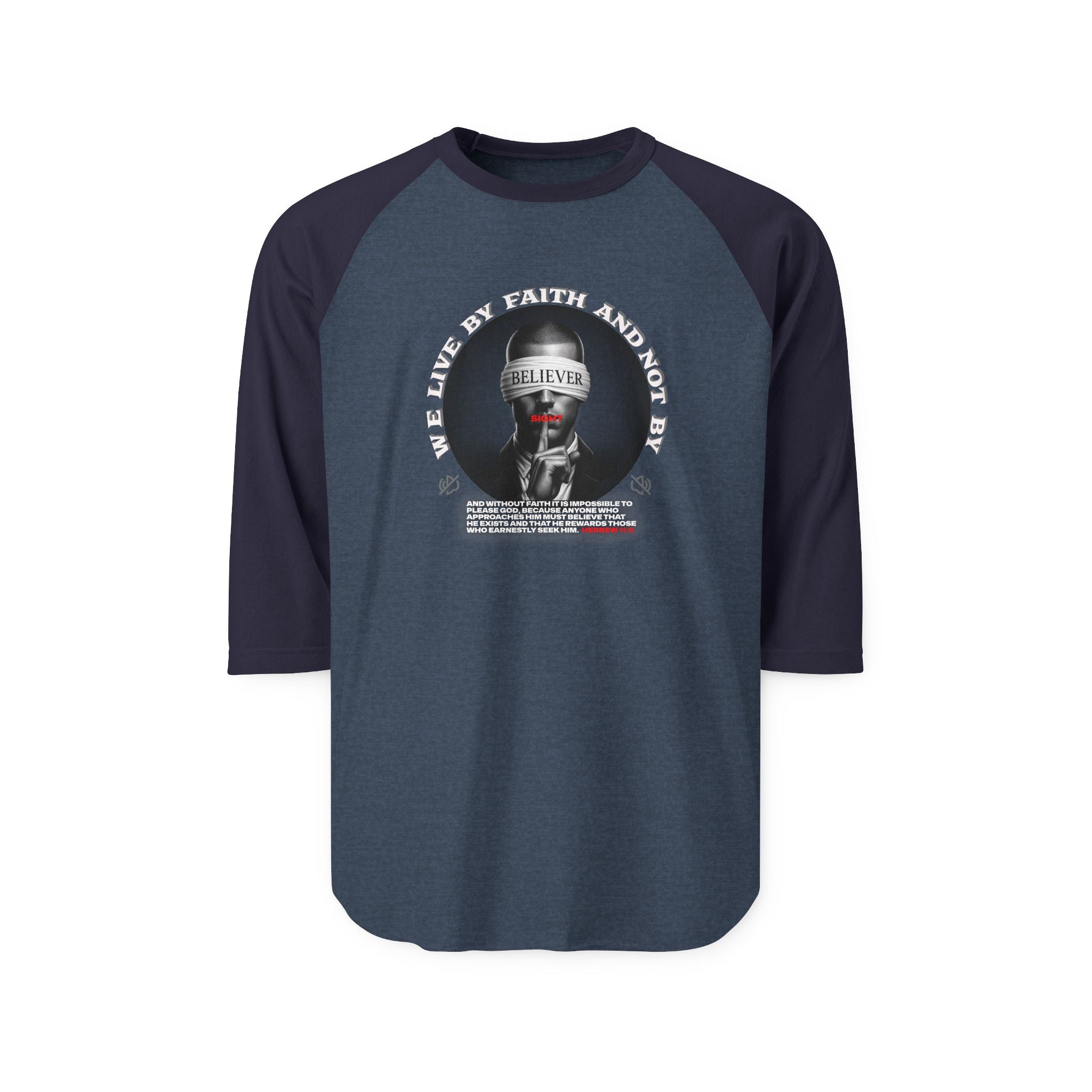 Raglan Shirt - 'We Live By Faith' Skull Graphic Baseball Tee