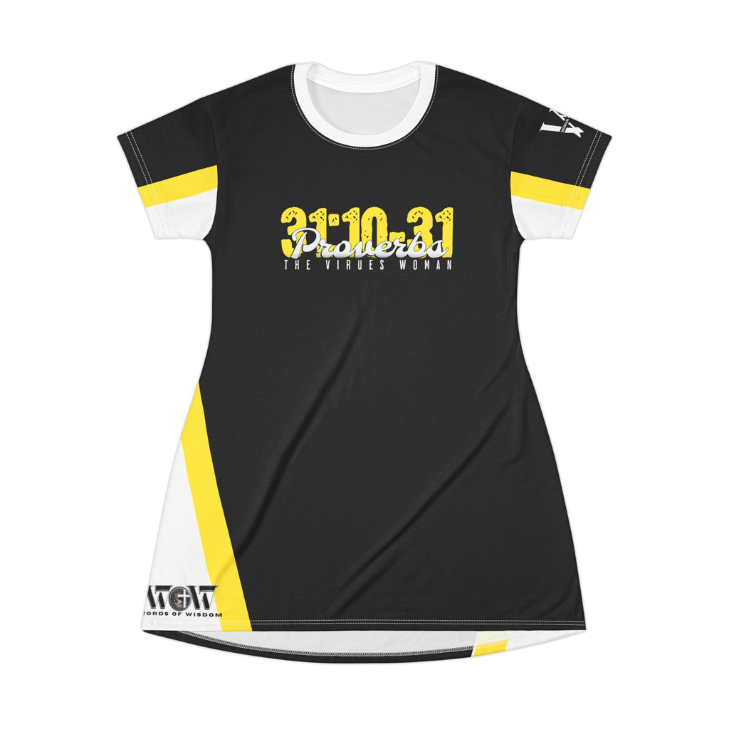 Black & Yellow Black Proverbs 31:10-31 T‑Shirt Dress — ‘God The Beginning And The End’— WoW — Words of Wisdom
