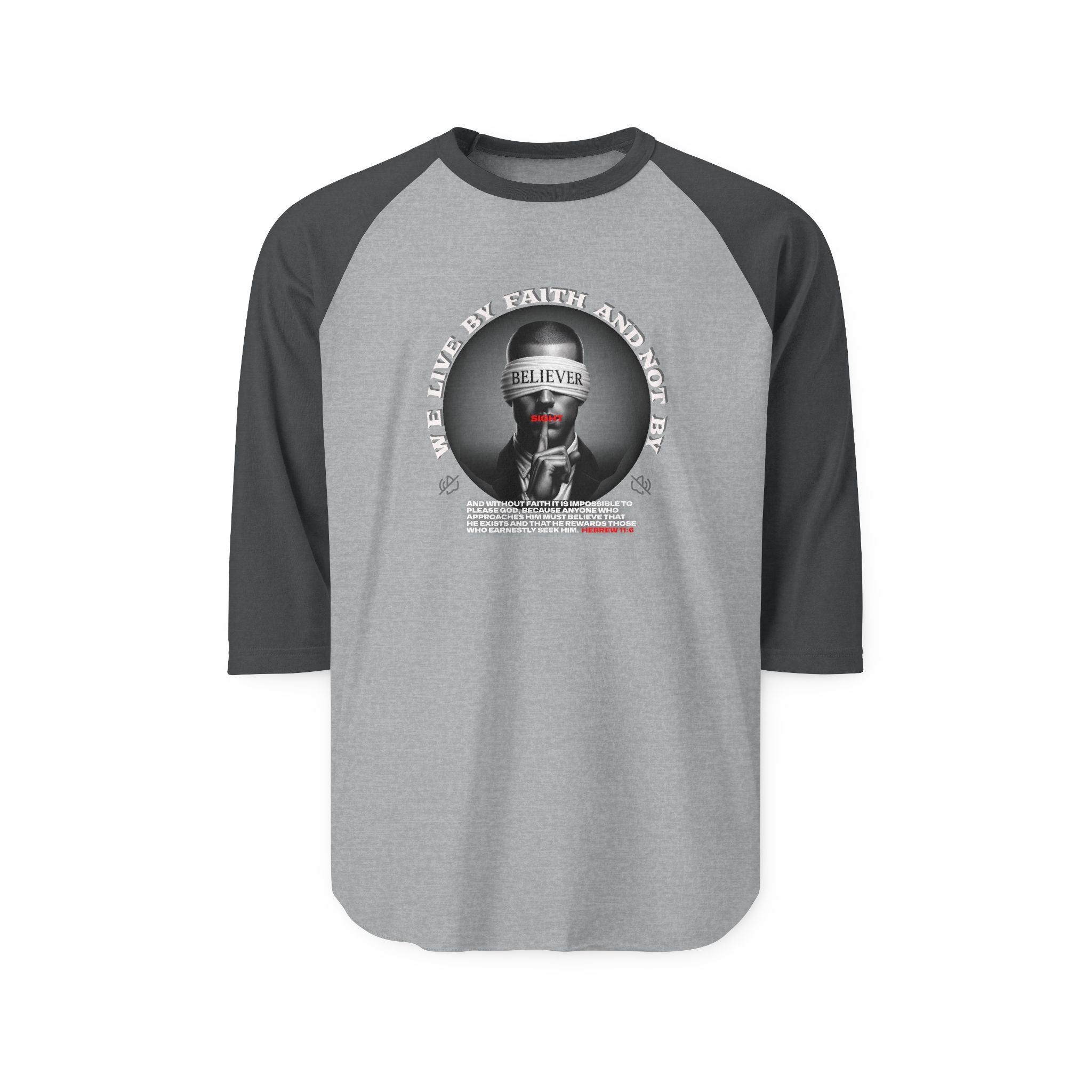 Raglan Shirt - 'We Live By Faith' Skull Graphic Baseball Tee