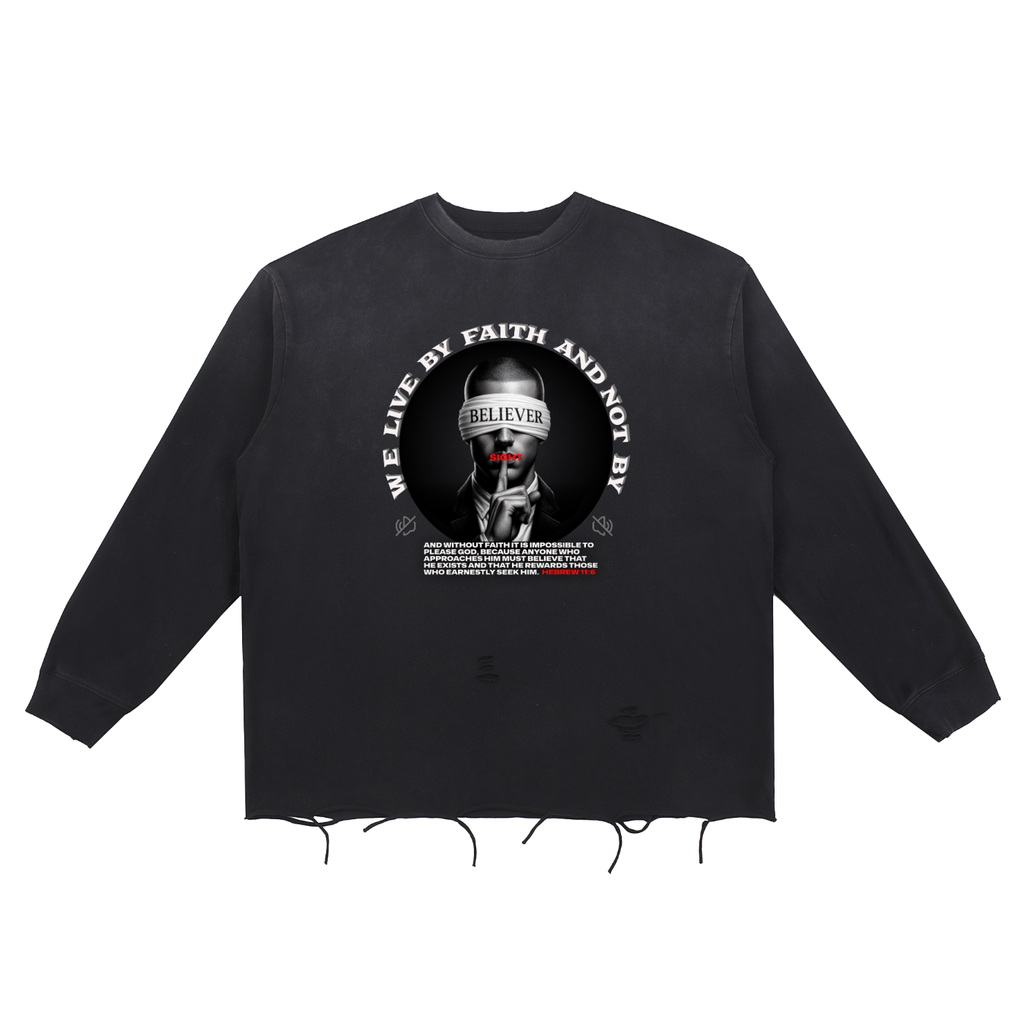 Snow Wash Raw Edge Cotton T-Shirt