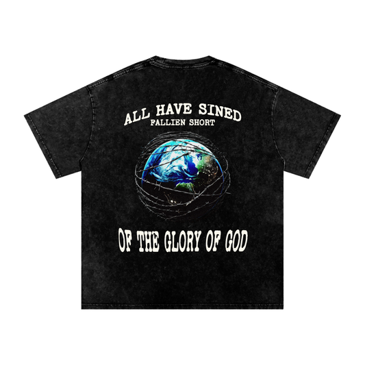Fallen world Romans 3:23 Snow Washed Oversized  T-Shirt