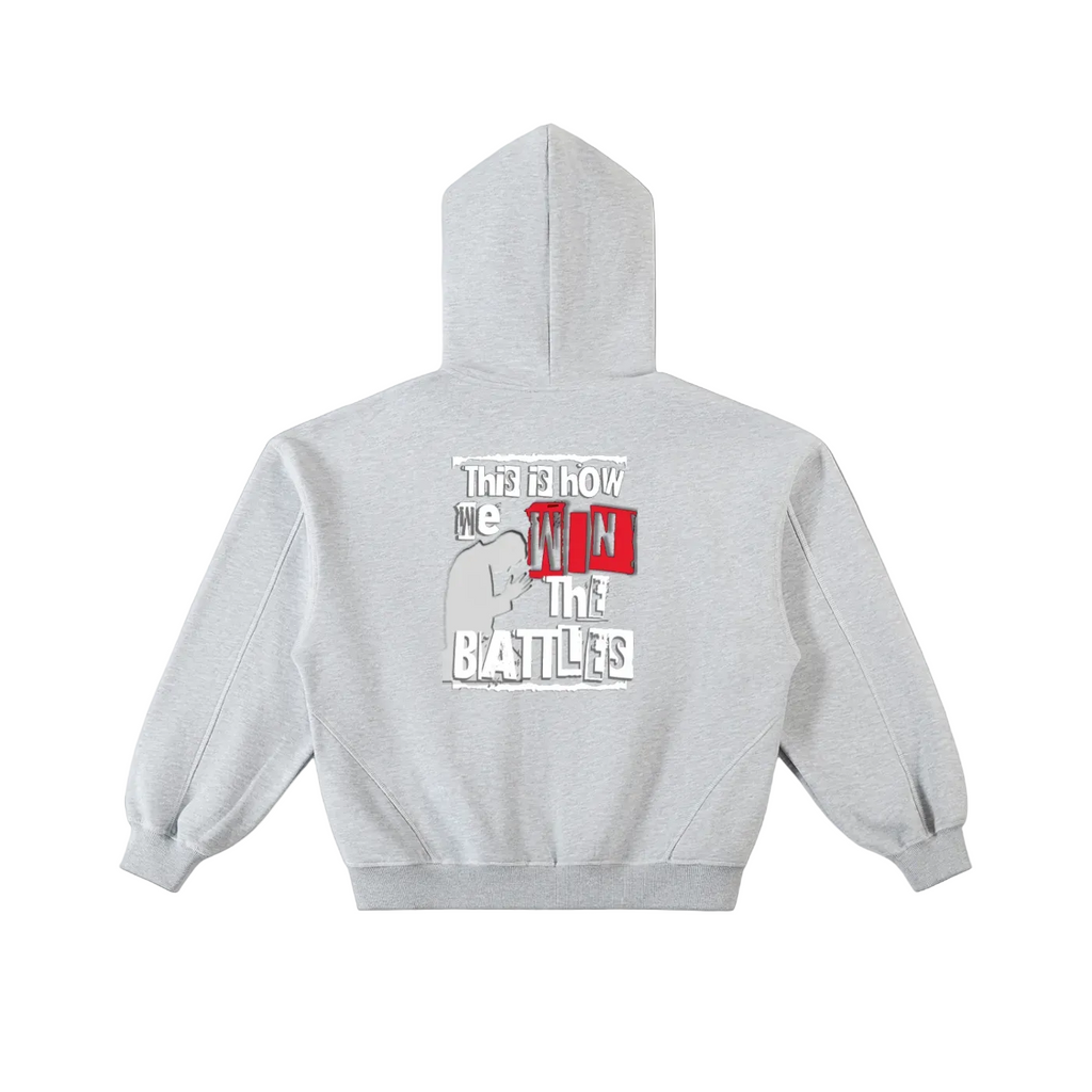 How We Win the Battle Contrast-Stitched Zip-Up Hoodie