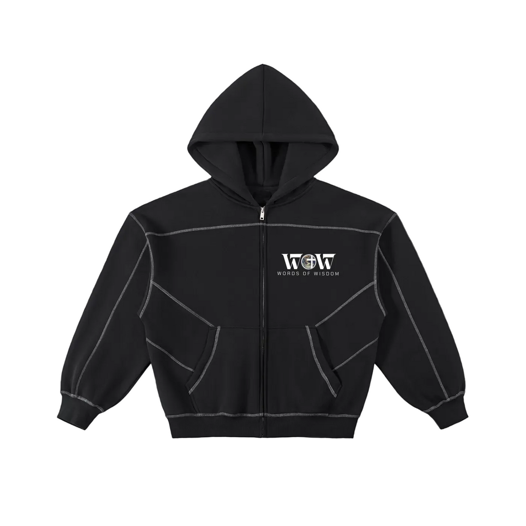 How We Win the Battle Contrast-Stitched Zip-Up Hoodie