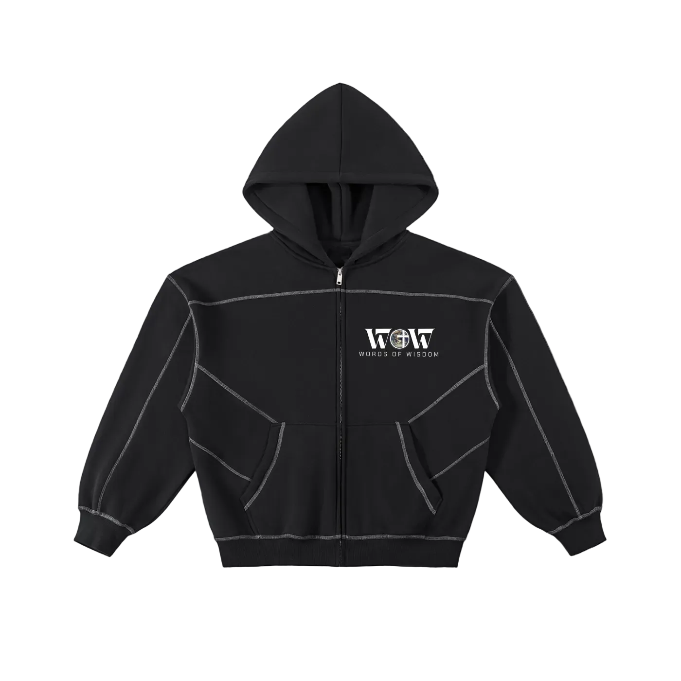 How We Win the Battle Contrast-Stitched Zip-Up Hoodie