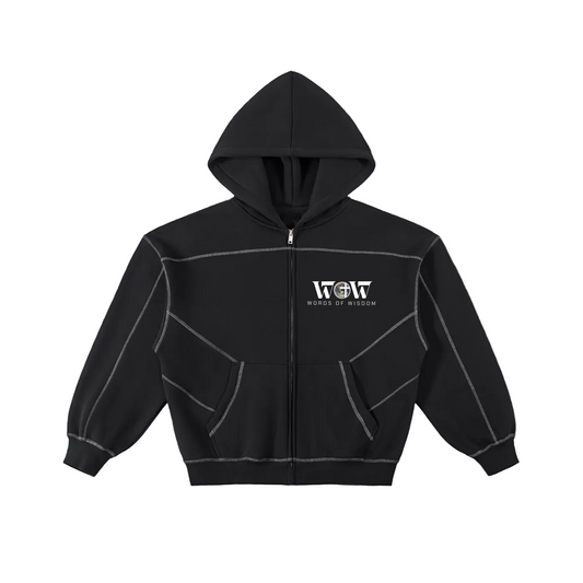 How We Win the Battle Contrast-Stitched Zip-Up Hoodie